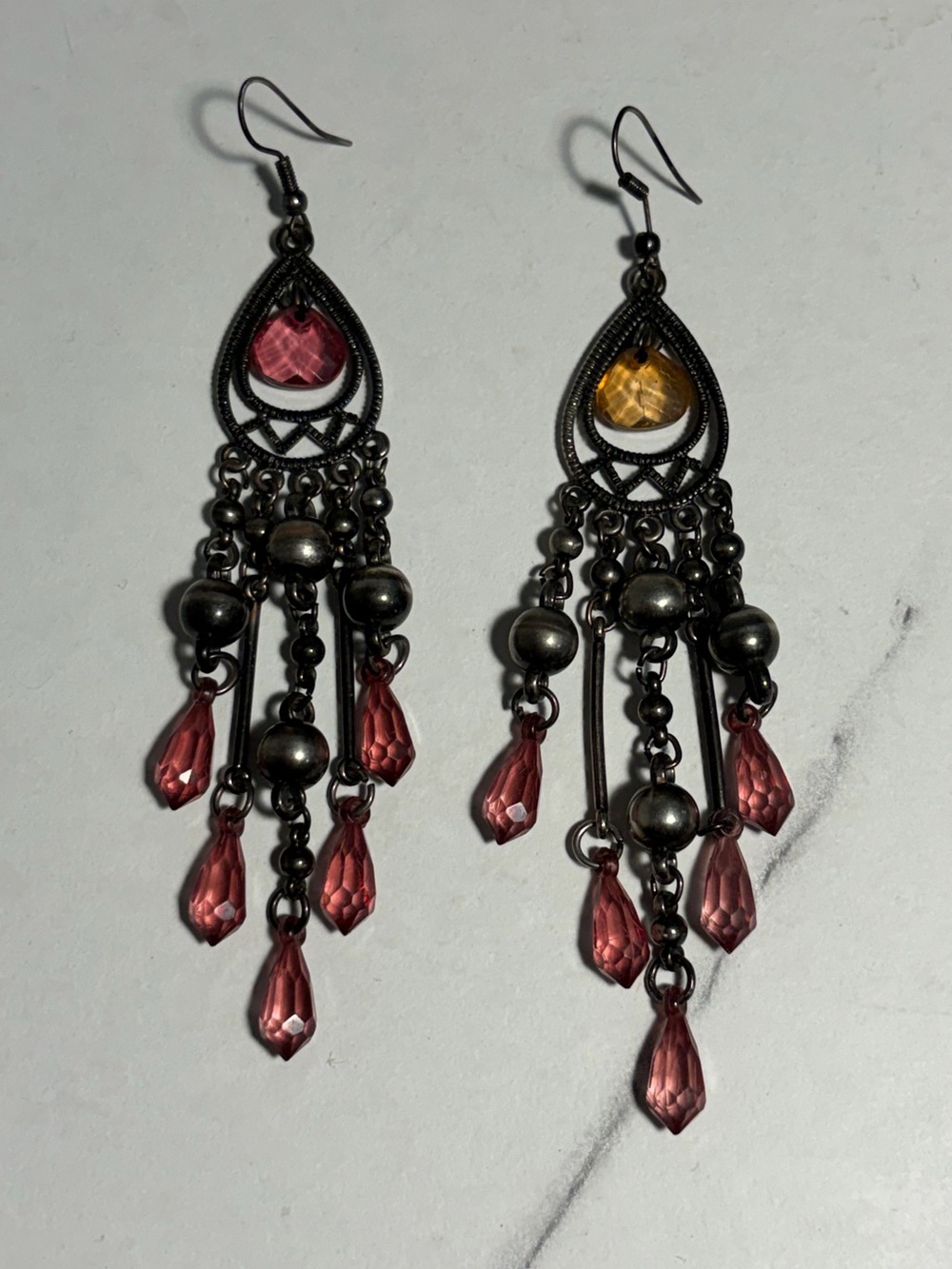 Vintage Silver Toned and Acrylic Dangle Earrings